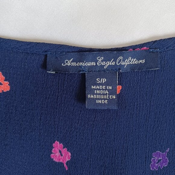 AEO American Eagle Dress Navy Blue Fit and Flare Shirt Mini Leaf Print Size S - Picture 8 of 12